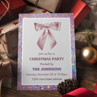 Convite Elegant Sparkling Bow Christmas Party Invitation