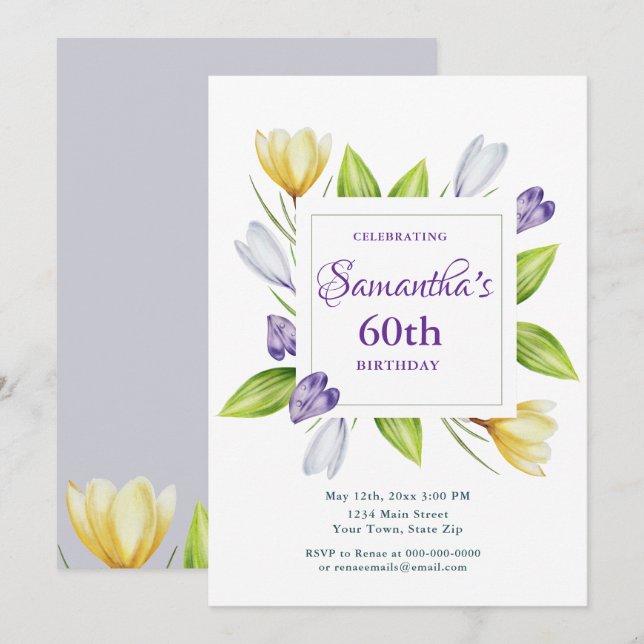 Convite Elegant Spring Floral 60th Birthday Invitation (Frente/Verso)