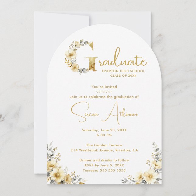 Convite Elegant Spring Floral Beige Tones Graduation Party (Frente)
