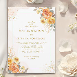 Convite Elegant spring orange flowers with Golden tones