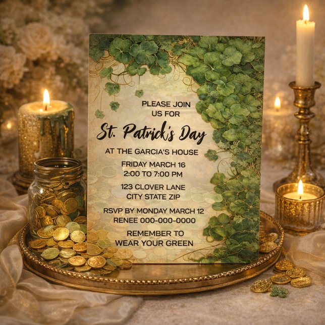 Convite Elegant St. Patrick’s Day Green Clover Invitation  (Criador carregado)
