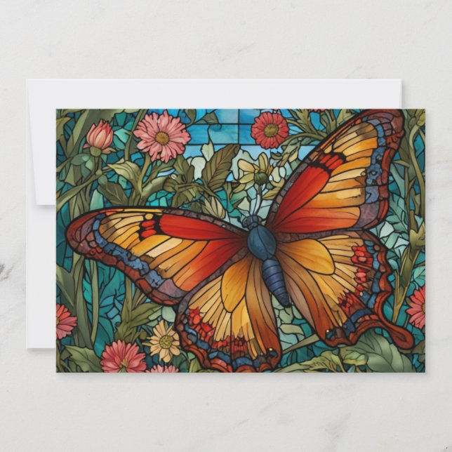 Convite Elegant stain glass butterfly garden (Frente)
