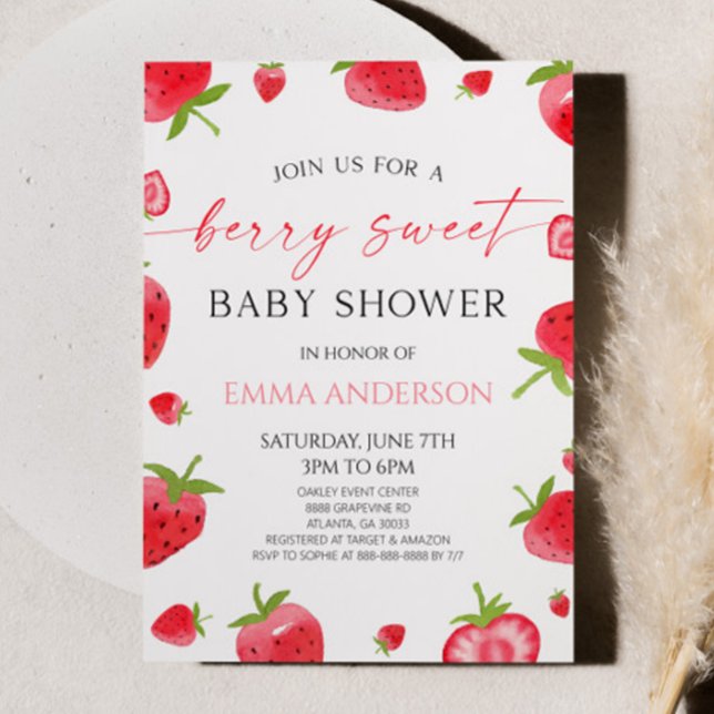 Convite Elegant Strawberry A Berry Sweet Baby Shower (Criador carregado)