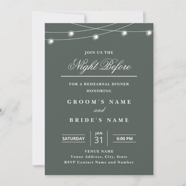 Convite Elegant String Lights Rehearsal Dinner Invitation  (Frente)