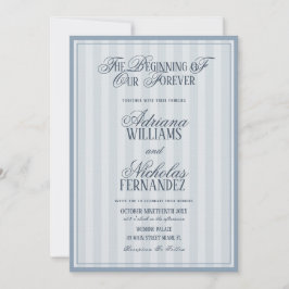 Convite Elegant Striped Blue Wedding Invitation