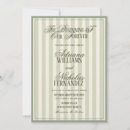 Convite Elegant Striped Vintage Green Wedding
