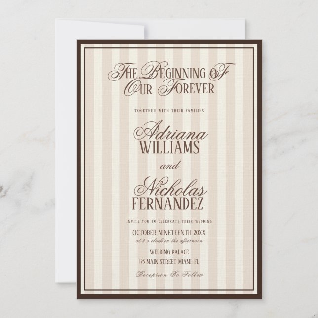 Convite Elegant Striped Vintage Ivory Wedding (Frente)
