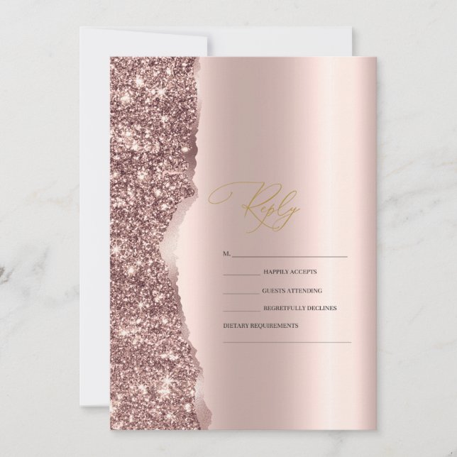 Convite Elegant Stylish Rose Gold Glitter Script RSVP (Frente)