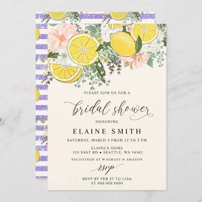 Convite Elegant Summer Lemon Lime Citrus Bridal Shower  (Frente/Verso)