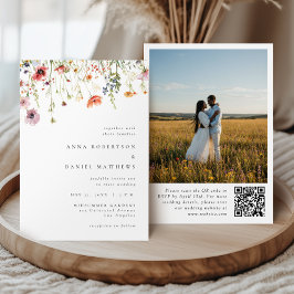 Convite Elegant Summer Wildflower QR Code Photo Wedding