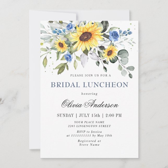 Convite Elegant Sunflowers Eucalyptus BRIDAL LUNCHEON Invi (Frente)