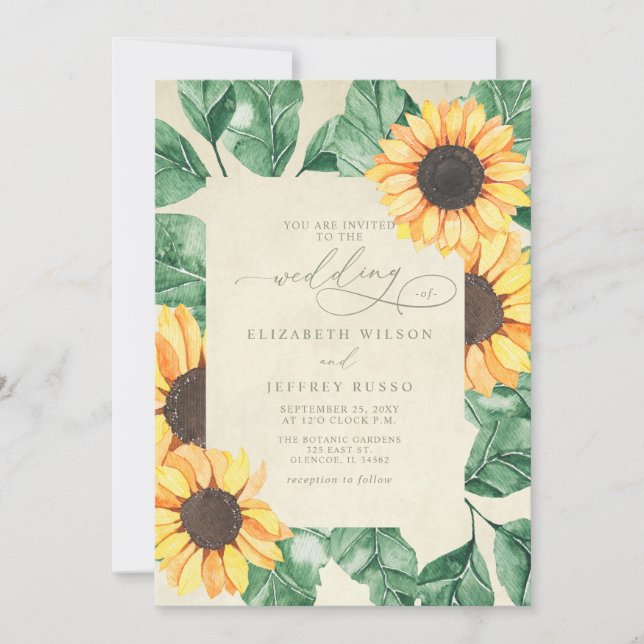 Convite Elegant Sunflowers Garden Floral Wedding (Frente)