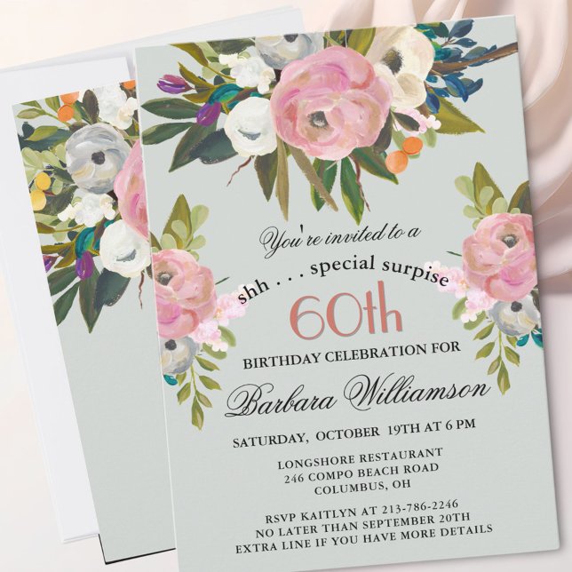 Convite Elegant SURPRISE Handpainted 60th Birthday Party  (Criador carregado)