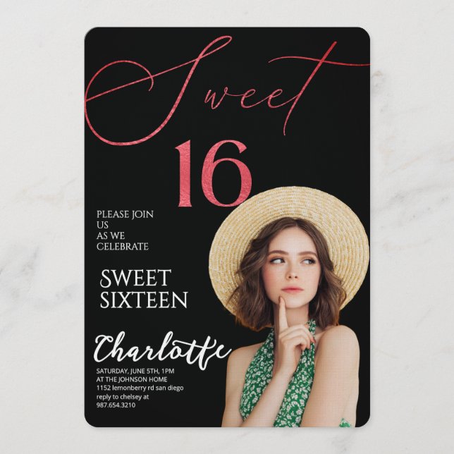 Convite Elegant Sweet 16 Save the Date Birthday (Frente)