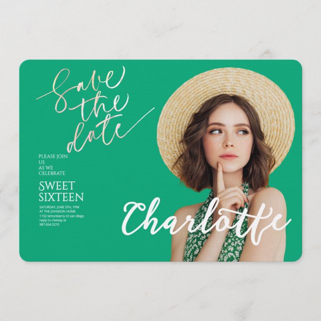 Convite Elegant Sweet 16 Save the Date Birthday (Frente)