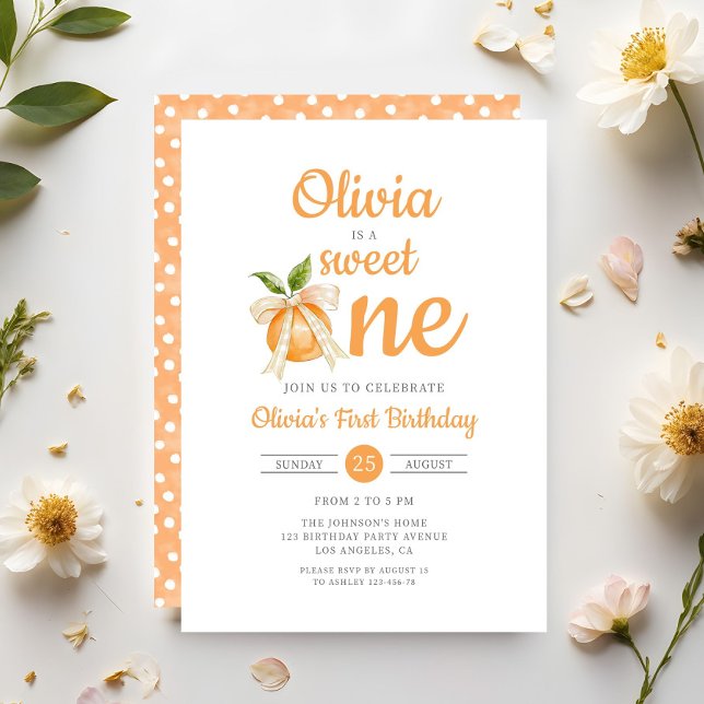 Convite Elegant Sweet One Orange Citrus 1st Birthday (Elegant Sweet One Orange Citrus 1st Birthday Invitation)