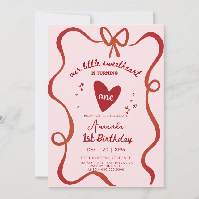 Convite Elegant Sweetheart Valentines Hand Drawn Birthday (Frente)