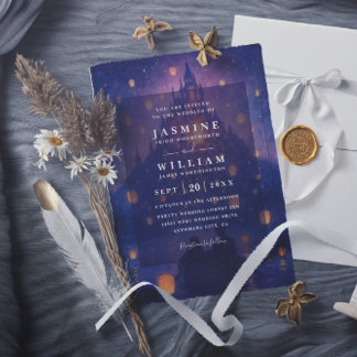Convite Elegant Tangled Lanterns Budget QR Code Wedding