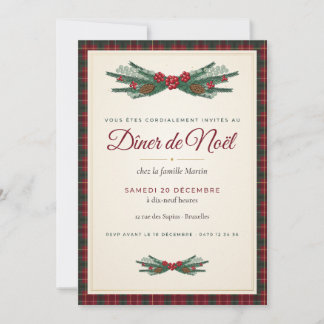 Convite Elegant Tartan Plaid Christmas Dinner Party Invita