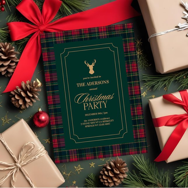 Convite Elegant Tartan Plaid Christmas Party Invitation (Criador carregado)