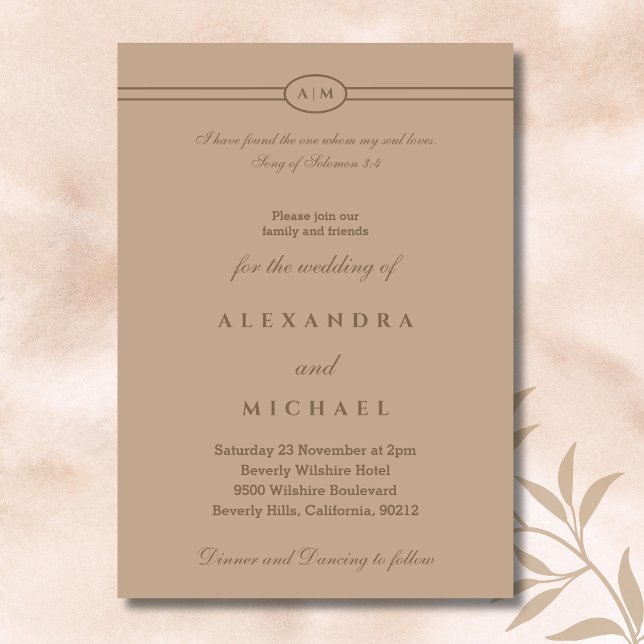 Convite Elegant Taupe Bible Verse Christian Wedding  (Criador carregado)