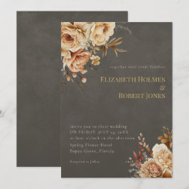 Convite Elegant Taupe Floral Wedding Invitation