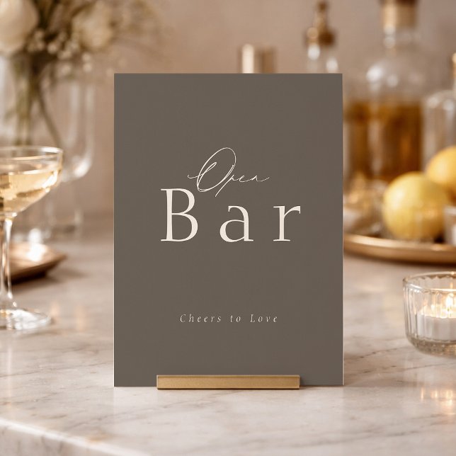Convite Elegant Taupe Open Bar Wedding Sign  (Criador carregado)