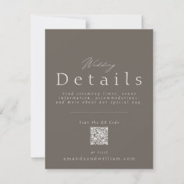 Convite Elegant Taupe Wedding Details Card with QR Code 