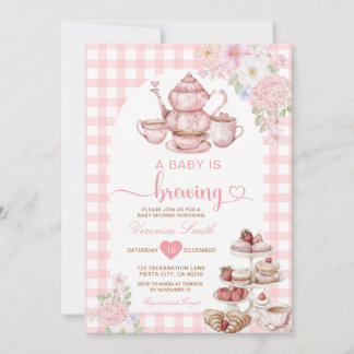 Convite Elegant Tea A Baby is Brewing Baby Shower Flowers
