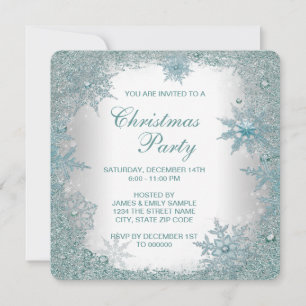 Convite Elegant Teal Blue Snowflake Christmas Party