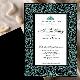 Convite Elegant Teal Border 18th Birthday Debut