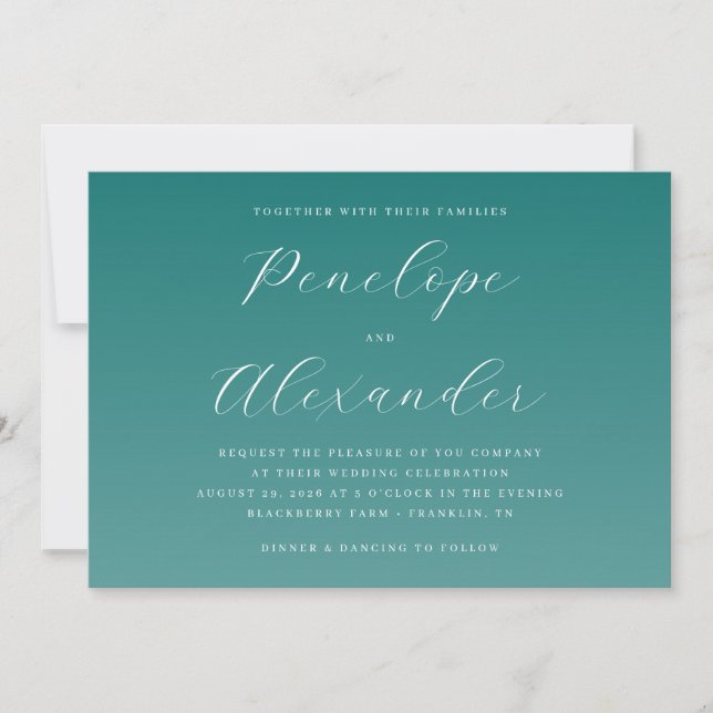 Convite Elegant Teal Calligraphy Wedding Invitation (Frente)