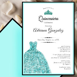 Convite Elegant teal dress 15th birthday Quinceanera