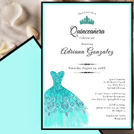 Convite Elegant teal dress 15th birthday Quinceanera