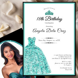 Convite Elegant teal dress 18th birthday debut