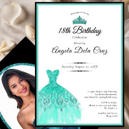Convite Elegant teal dress 18th birthday debut