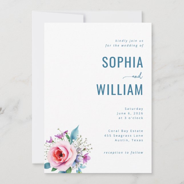 Convite Elegant Teal Floral Wedding Invitation (Frente)