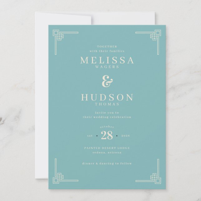 Convite Elegant Teal Geometric Wedding Invitation (Frente)