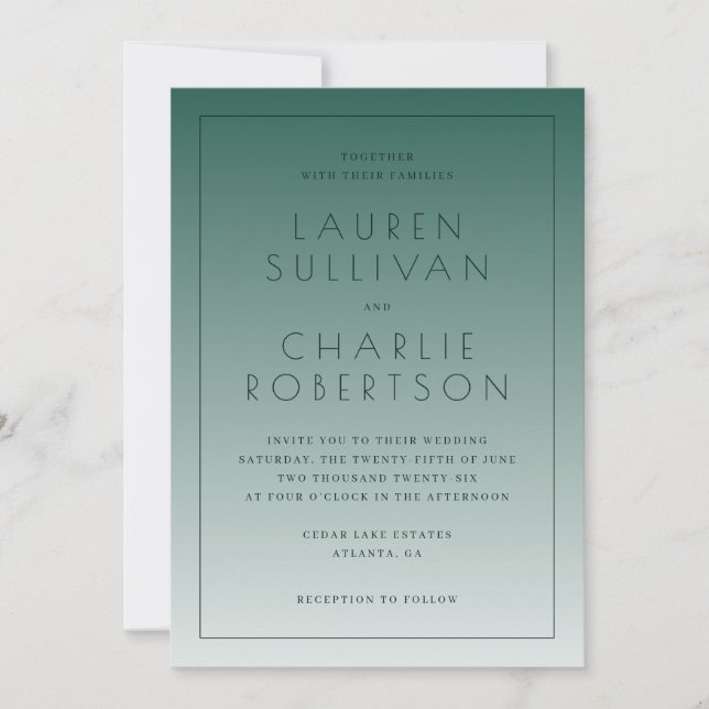 Convite Elegant Teal Gradient Wedding Invitations (Frente)