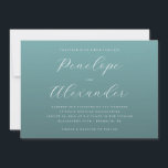Convite Elegant Teal Minimalist Wedding Invitation<br><div class="desc">This elegant wedding invitation features a minimalist design with a calming teal background and crisp white typography. The layout is clean and sophisticated, utilizing ample negative space to highlight the names in flowing script font, creating a focal point for the invitation. Customizable text fields allow personalization for dates, times, and...</div>