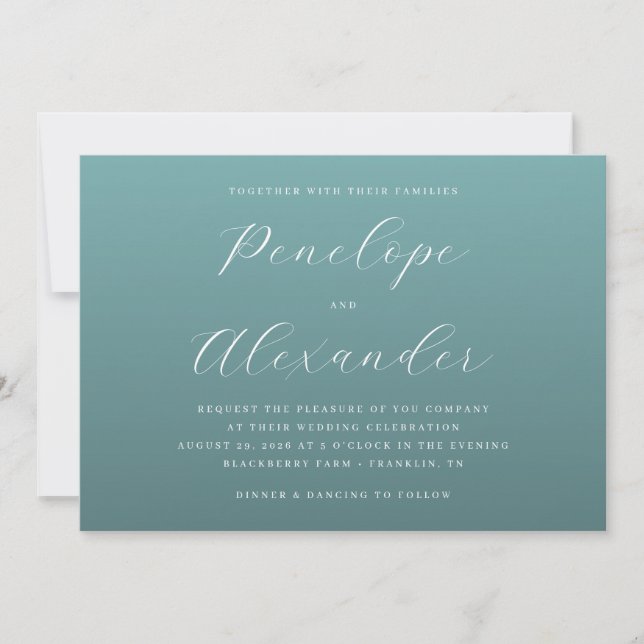 Convite Elegant Teal Minimalist Wedding Invitation (Frente)