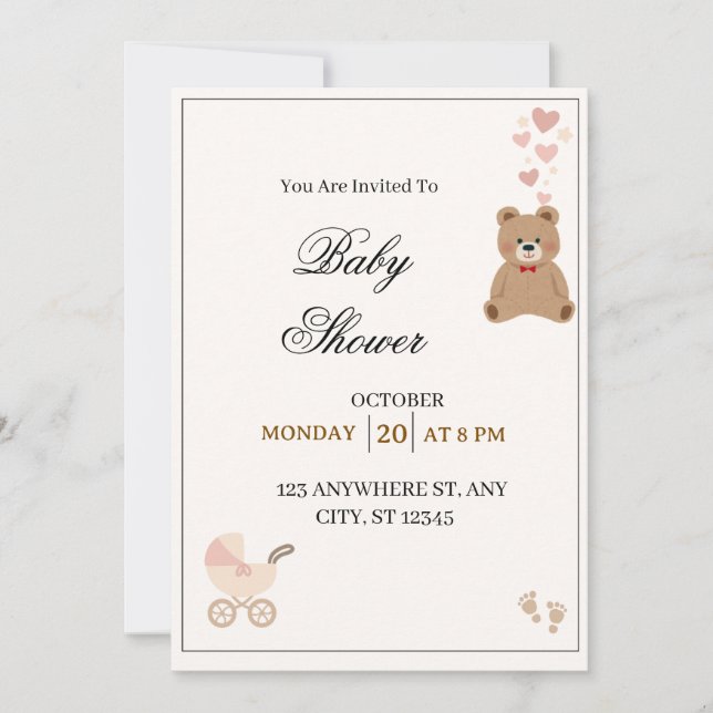 Convite Elegant Teddy Bear Baby Shower Invitation  (Frente)