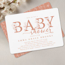 Elegant Terracotta Floral Baby Shower Typography