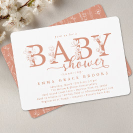 Convite Elegant Terracotta Floral Baby Shower Typography