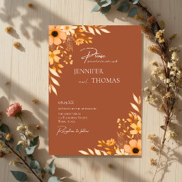 Convite Elegant Terracotta Floral Hand-Drawn Wedding