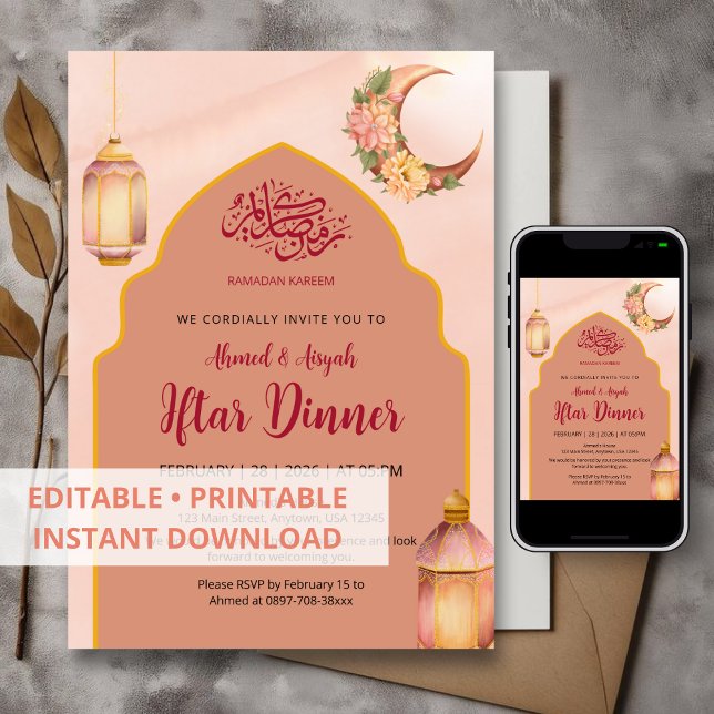 Convite Elegant Terracotta Floral Iftar Party Invitation (Criador carregado)