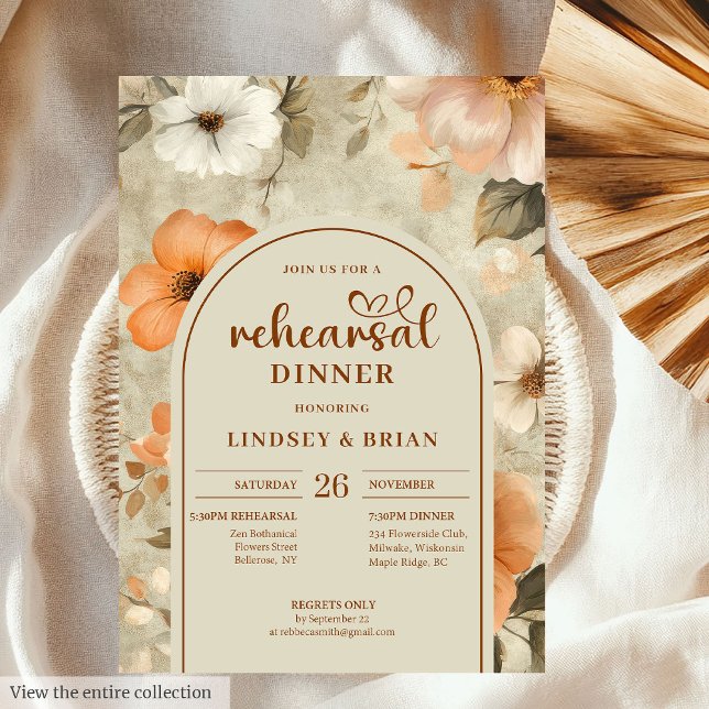 Convite Elegant Terracotta Ivory Sage Floral Rehearsal  (Elegant Terracotta Ivory Sage Floral Rehearsal Invitation)