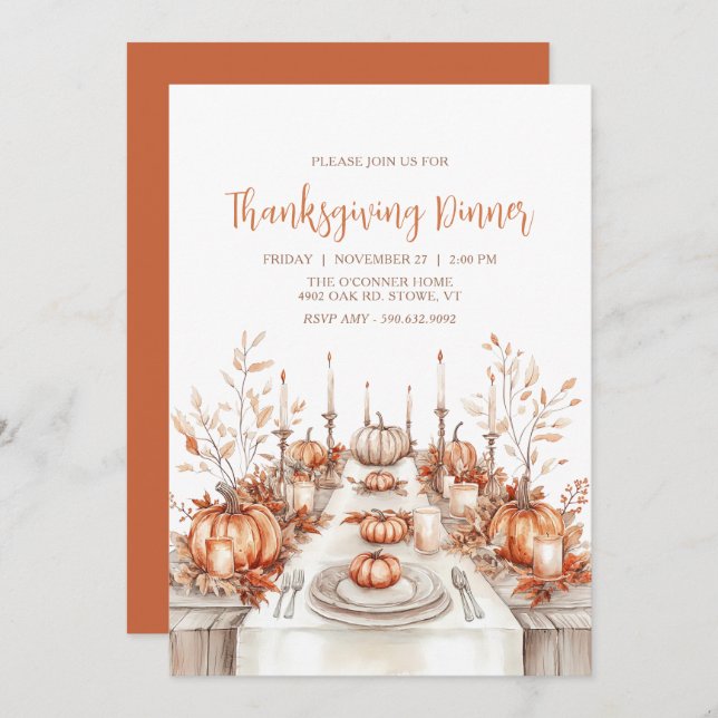Convite Elegant Thanksgiving Dinner Table Invitation (Frente/Verso)