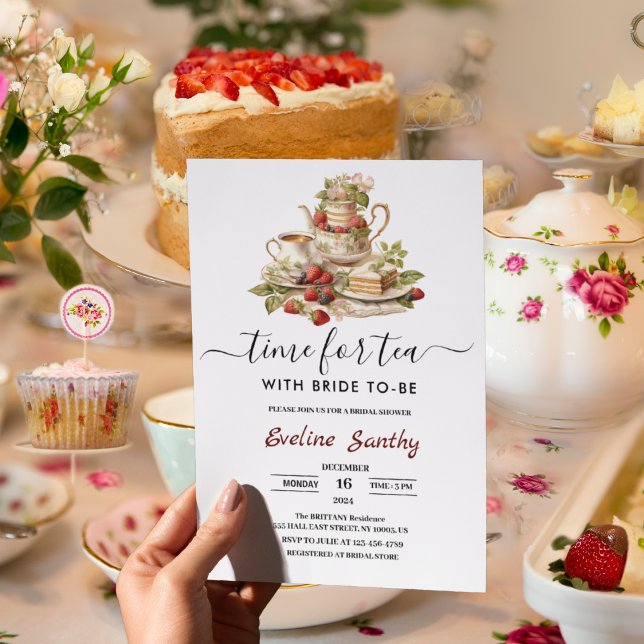Convite Elegant time for Tea Party Bridal Shower (Elegant time for Tea Party Bridal Shower Invitation wedding spring garden party holiday season )