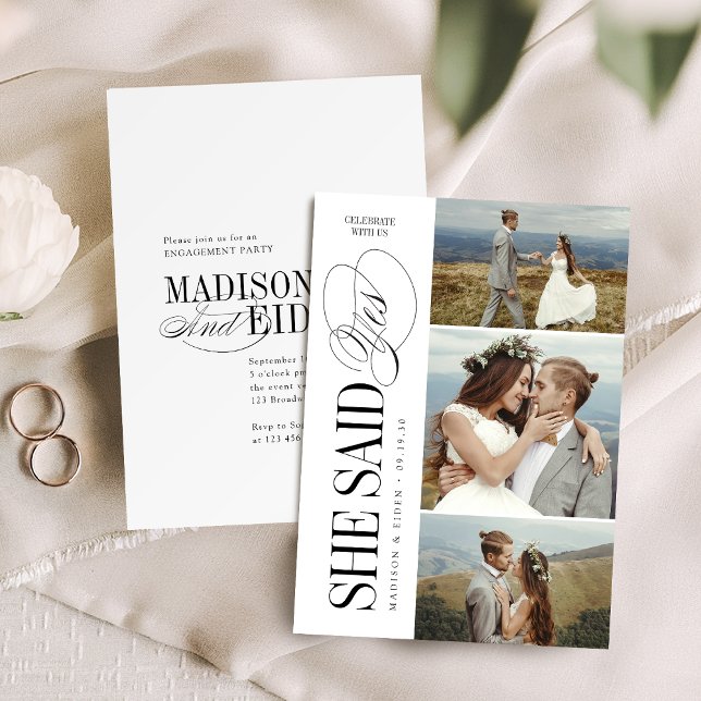 Convite Elegant Timeless Typography 3 photo Engagement (Elegant Timeless Typography 3 photo Engagement Invitation)